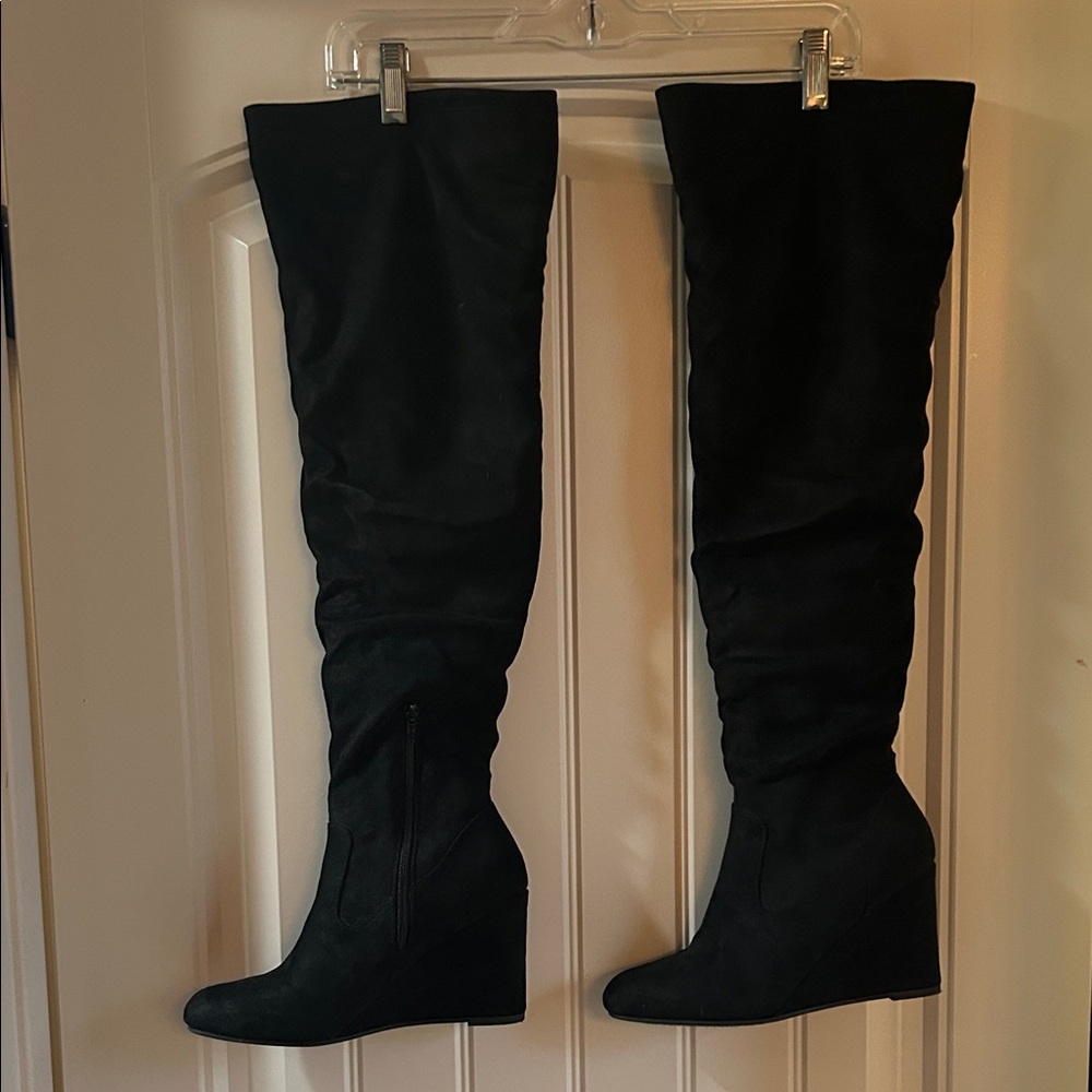 Chinese Laundry Black Over-the-Knee Wedge Boots